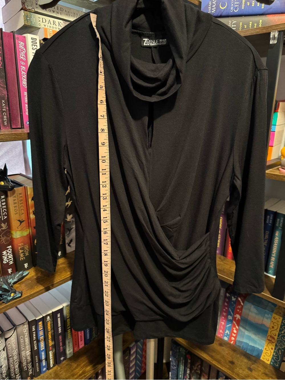 Black Draped Cowl Neck Long Sleeve Dress